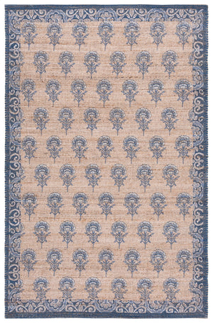 Safavieh Saffron Hand‑Woven Natural Blue Area Rug With Subtle Floral Motif, Low Pile Jute Blend Accent 4'-0" x 6'-0" SFN404M-4