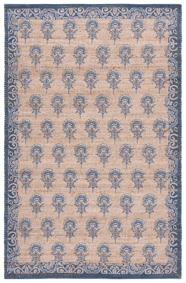 Safavieh Saffron Hand‑Woven Natural Blue Area Rug With Subtle Floral Motif, Low Pile Jute Blend Accent 4'-0" x 6'-0" SFN404M-4