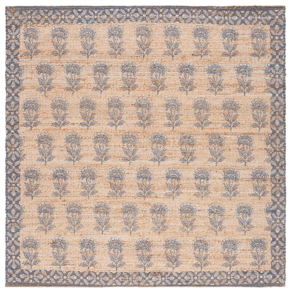 Safavieh Saffron Handwoven Natural Blue Area Rug — Low-Profile Jute Blend With Subtle Floral Texture For Living Spaces 8'-0" x 10'-0" SFN404M-8
