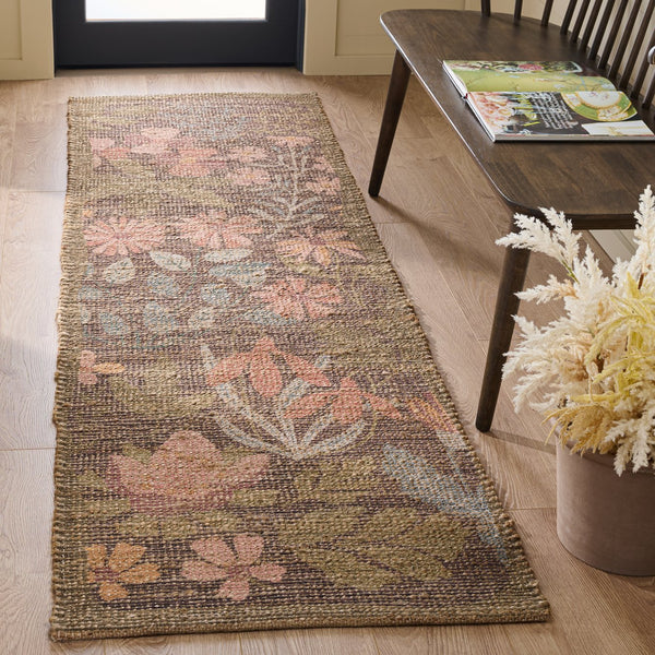 Safavieh Saffron Hand-Woven Floral Rug In Green And Blue — Jute Blend Low-Profile Pile, Durable Artisanal Accent 4'-0" x 6'-0" SFN405Y-4