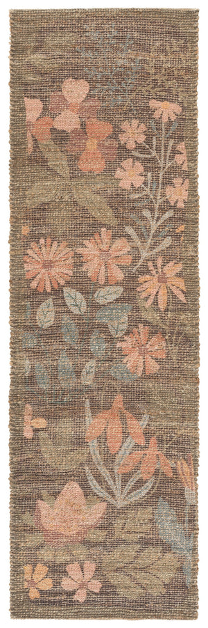 Safavieh Saffron Handwoven Green And Blue Floral Area Rug, Low-Pile Jute Blend For Durable Textured Comfort 6'-0" x 6'-0" SFN405Y-6SQ