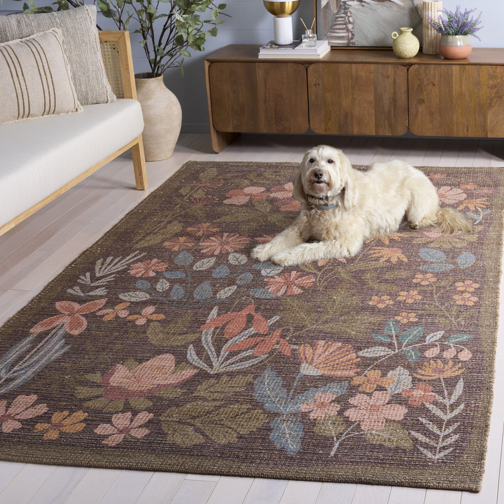Safavieh Saffron Handwoven Green And Blue Floral Area Rug, Low-Pile Jute Blend For Durable Textured Comfort 6'-0" x 6'-0" SFN405Y-6SQ