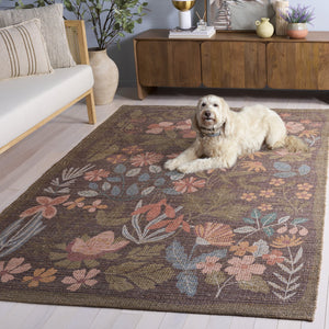 Safavieh Saffron Handwoven Green And Blue Floral Area Rug, Low-Pile Jute Blend For Durable Textured Comfort 6'-0" x 6'-0" SFN405Y-6SQ
