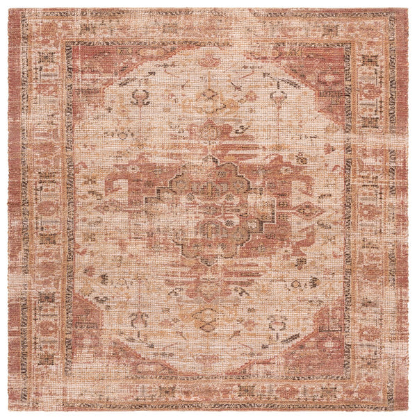 Safavieh Saffron Hand-Woven Ivory Pink Area Rug — Jute Blend Low Pile, Traditional Motif, Durable Indian Craftsmanship 6'-0" x 6'-0" SFN406A-6SQ
