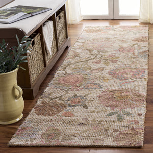 Safavieh Saffron Handwoven Ivory Pink Floral Rug – Square Low-Pile Jute Blend, Cozy Artisanal Texture 6'-0" x 6'-0" SFN408U-6SQ
