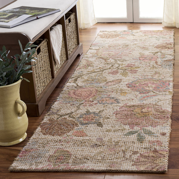 Safavieh Saffron Hand-Woven Ivory Pink Floral Area Rug — Jute Blend Low-Profile Comfort For Living Rooms 9'-0" x 12'-0" SFN408U-9