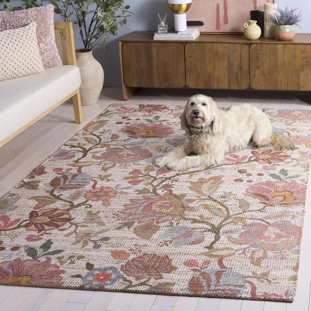 Safavieh Saffron Hand-Woven Ivory Pink Floral Area Rug — Jute Blend Low-Profile Comfort For Living Rooms 9'-0" x 12'-0" SFN408U-9