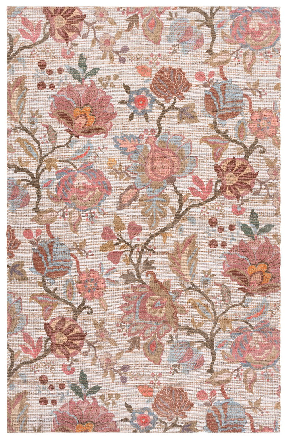 Safavieh Saffron Handwoven Ivory Pink Floral Rug – Square Low-Pile Jute Blend, Cozy Artisanal Texture 6'-0" x 6'-0" SFN408U-6SQ