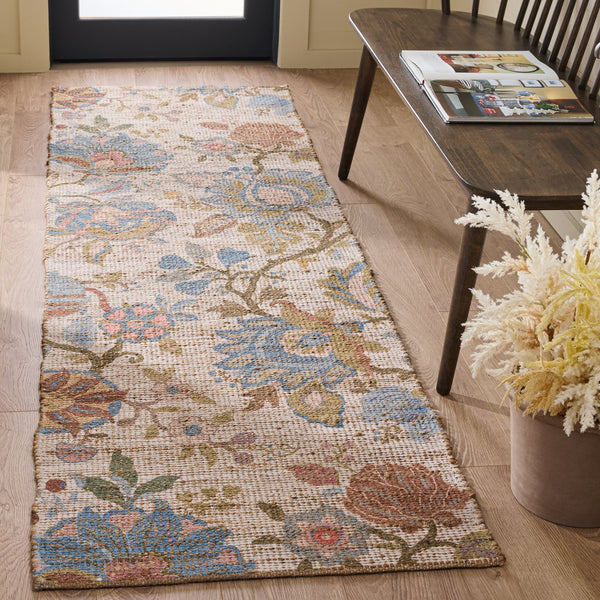 Safavieh Saffron Hand-Woven Floral Area Rug In Blue And Ivory — Low Profile Jute Blend, Timeless Elegance 5'-0" x 8'-0" SFN409M-5
