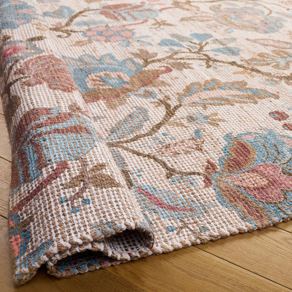 Safavieh Saffron Hand-Woven Blue Ivory Floral Rug — Durable Low-Pile Jute Blend For Timeless Living Spaces 8'-0" x 10'-0" SFN409M-8