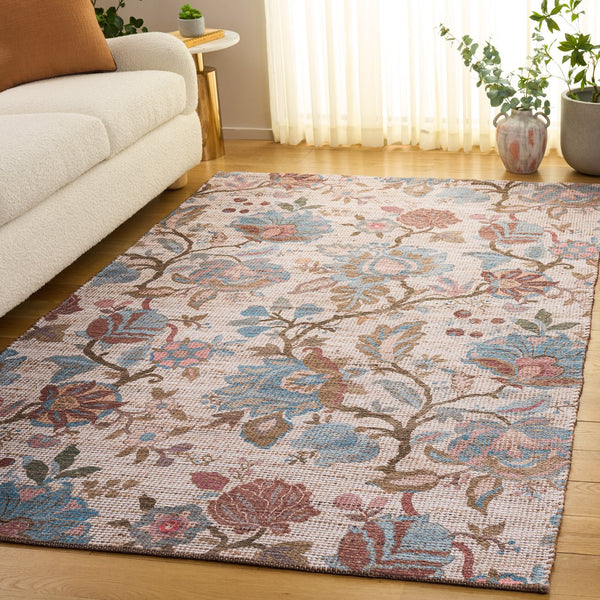 Safavieh Saffron Hand-Woven Floral Area Rug In Blue And Ivory — Low Profile Jute Blend, Timeless Elegance 5'-0" x 8'-0" SFN409M-5