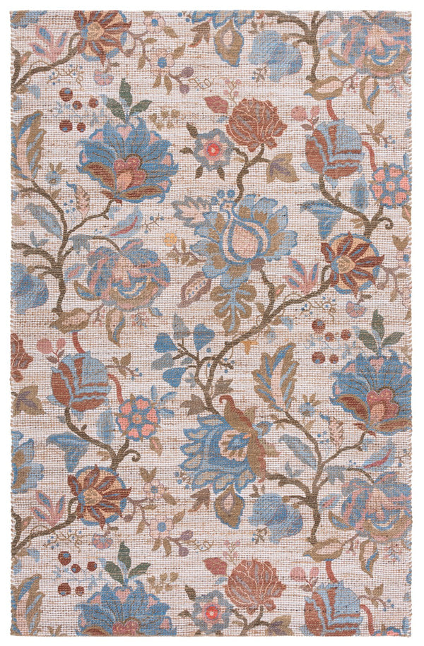 Safavieh Saffron Hand-Woven Floral Area Rug In Blue And Ivory — Low Profile Jute Blend, Timeless Elegance 5'-0" x 8'-0" SFN409M-5