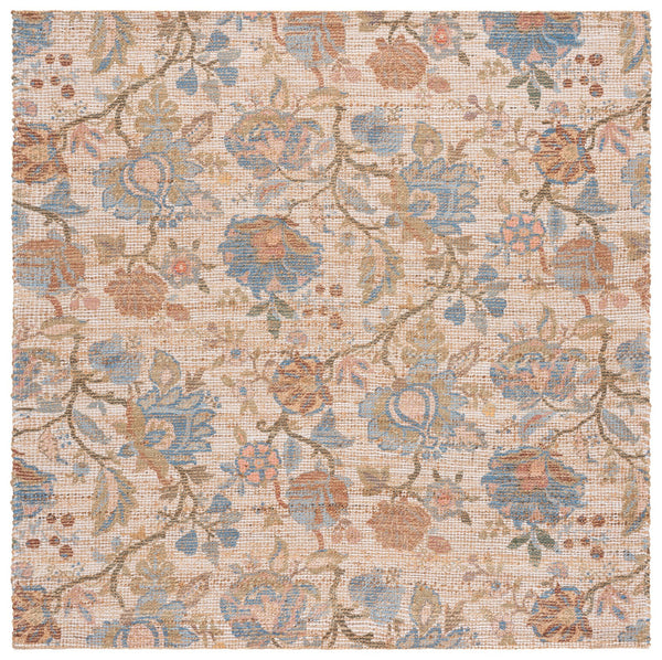 Safavieh Saffron Hand-Woven Floral Area Rug In Blue And Ivory — Low Profile Jute Blend, Timeless Elegance 5'-0" x 8'-0" SFN409M-5