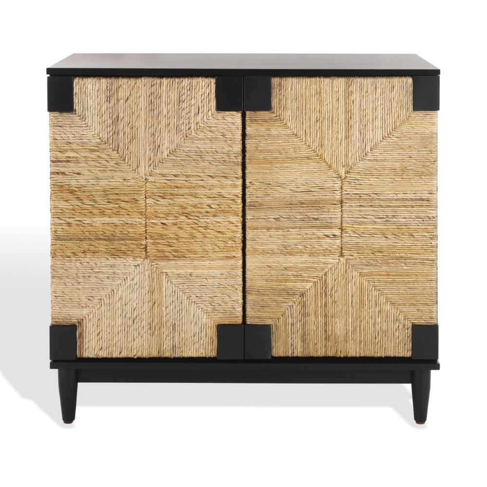 Safavieh ROSEANNE Nightstand - Artisanal Banana Stem Design with Geometric Interest and Ample Storage Solutions Black / Natural SFV1309A
