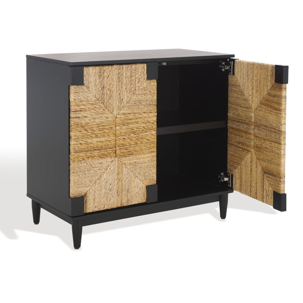 Safavieh ROSEANNE Nightstand - Artisanal Banana Stem Design with Geometric Interest and Ample Storage Solutions Black / Natural SFV1309A