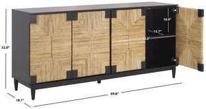 Safavieh ROSEANNE Elegant Banana Stem Sideboard with Black Mahogany Frame for Timeless Home Storage Solutions Black / Natural SFV1310A
