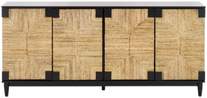 Safavieh ROSEANNE Elegant Banana Stem Sideboard with Black Mahogany Frame for Timeless Home Storage Solutions Black / Natural SFV1310A