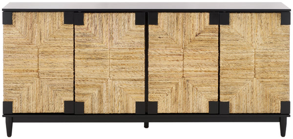 Safavieh ROSEANNE Elegant Banana Stem Sideboard with Black Mahogany Frame for Timeless Home Storage Solutions Black / Natural SFV1310A