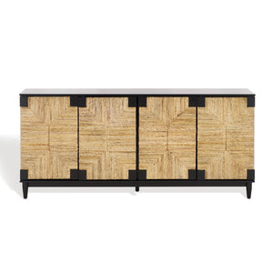 Safavieh ROSEANNE Elegant Banana Stem Sideboard with Black Mahogany Frame for Timeless Home Storage Solutions Black / Natural SFV1310A