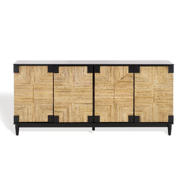 Safavieh ROSEANNE Elegant Banana Stem Sideboard with Black Mahogany Frame for Timeless Home Storage Solutions Black / Natural SFV1310A