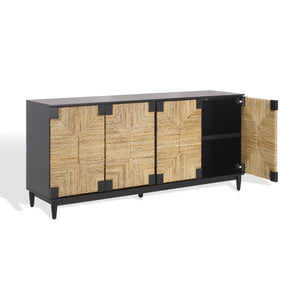 Safavieh ROSEANNE Elegant Banana Stem Sideboard with Black Mahogany Frame for Timeless Home Storage Solutions Black / Natural SFV1310A