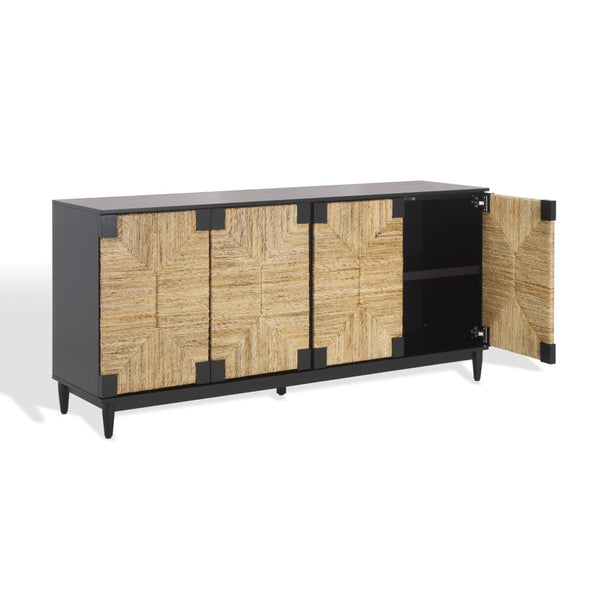 Safavieh ROSEANNE Elegant Banana Stem Sideboard with Black Mahogany Frame for Timeless Home Storage Solutions Black / Natural SFV1310A