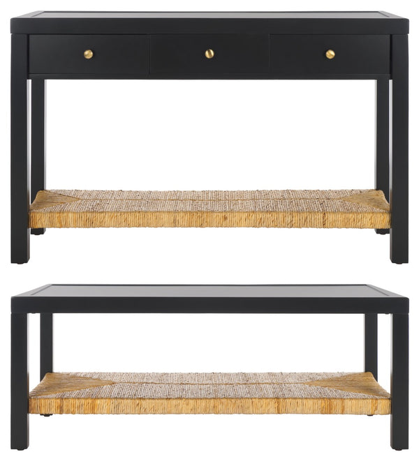 Safavieh BERLYNNE Banana Stem Shelf Console Table – Elegant Black & Natural Design with Brass Accents, 48" W SFV1314A