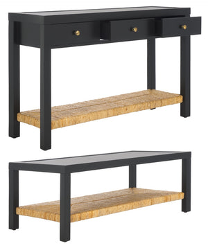 Safavieh BERLYNNE Banana Stem Shelf Console Table – Elegant Black & Natural Design with Brass Accents, 48" W SFV1314A
