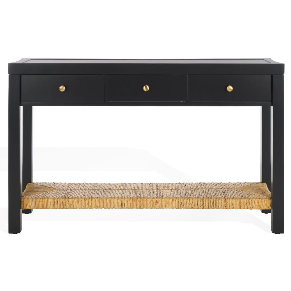 Safavieh BERLYNNE Banana Stem Shelf Console Table – Elegant Black & Natural Design with Brass Accents, 48" W SFV1314A