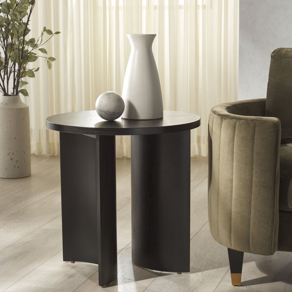 Safavieh Audriella Round Wood Accent Table - Elegant Mahogany Design With Mindy Veneer For Stylish Home Decor Black 100% Wood Sfv1315a