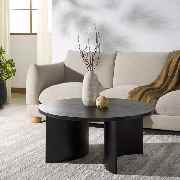 Safavieh Audriella Round Wood Coffee Table - Elegant Centerpiece For Modern Living Rooms With Stunning Finish Black 100% Wood Sfv1316a