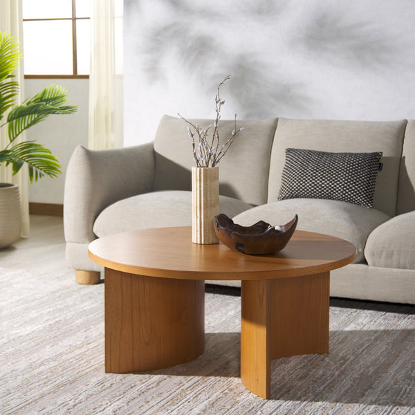 Safavieh Audriella Round Wood Coffee Table - Elegant Centerpiece For Modern Living Rooms With Stunning Finish Natural 100% Wood Sfv1316b