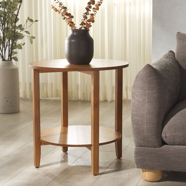 Safavieh Leonardi Round Wood Accent Table - Elegant Mahogany Design For Stylish Home Décor & Durability Natural 100% Wood Sfv1323b