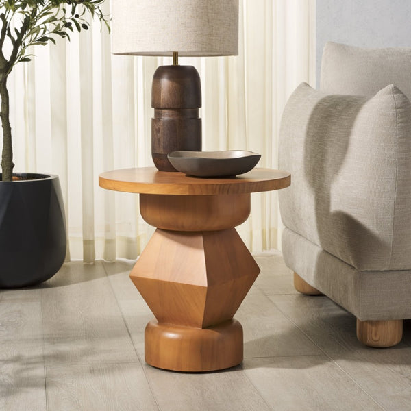 Safavieh JAYMEE Round Wood Accent Table - Timeless Mahogany Design for Living Room, Bedroom, and Home Office Natural SFV1324B