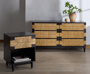 Safavieh ROSEANNE Elegant 1 Drawer Nightstand - Stylish 100% Wood Design for Modern Minimalist Bedrooms Black / Natural SFV1325A