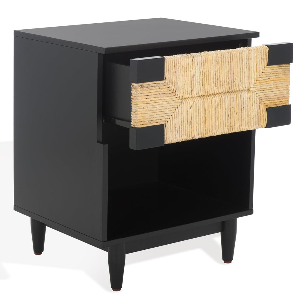 Safavieh ROSEANNE Elegant 1 Drawer Nightstand - Stylish 100% Wood Design for Modern Minimalist Bedrooms Black / Natural SFV1325A