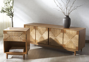 Safavieh ROSEANNE Elegant 1 Drawer Nightstand - Stylish 100% Wood Design for Modern Minimalist Bedrooms Natural SFV1325B