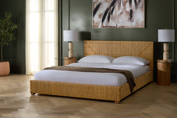 Safavieh Glenburg Banana Stem Queen Bed In Natural - Elegant, Eco-friendly Design For Stylish Bedrooms Natural Wood ,Banana Stem Sfv1327a-q-2bx