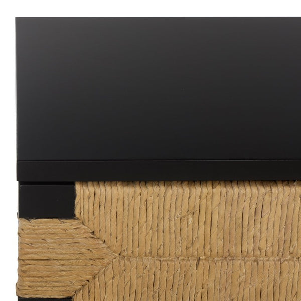 Safavieh Roseanne Six Drawer Dresser with Woven Banana Stem Panels Bohemian Bedroom Storage BLACK / NATURAL SFV1328A-2BX