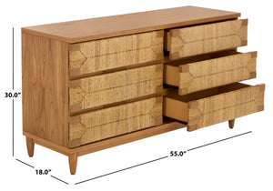Safavieh Roseanne Six Drawer Dresser with Woven Banana Stem Panels Bohemian Bedroom Storage NATURAL SFV1328B-2BX