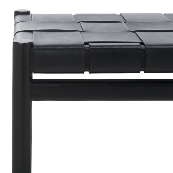 Safavieh Devnie Woven Leather Bench - Elegant Minimalist Seating With Handcrafted Top Grain Leather Design Black Wood ,Leather Sfv1600a