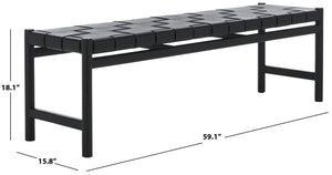 Safavieh Devnie Woven Leather Bench - Elegant Minimalist Seating With Handcrafted Top Grain Leather Design Black Wood ,Leather Sfv1600a