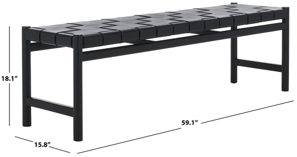 Safavieh Devnie Woven Leather Bench - Elegant Minimalist Seating With Handcrafted Top Grain Leather Design Black Wood ,Leather Sfv1600a