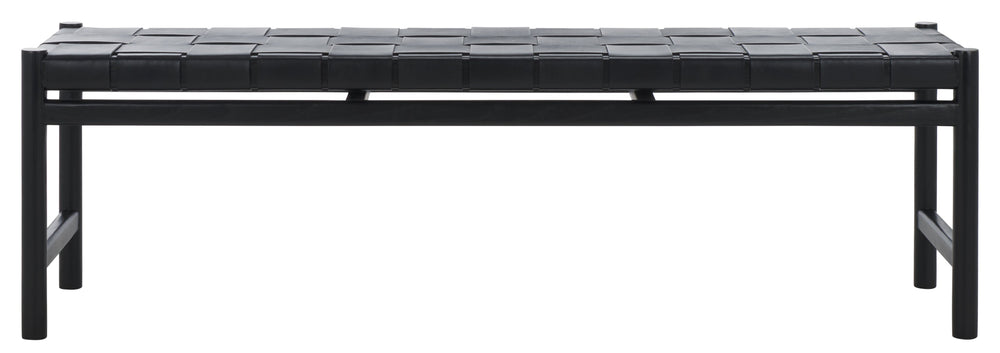 Safavieh Devnie Woven Leather Bench - Elegant Minimalist Seating With Handcrafted Top Grain Leather Design Black Wood ,Leather Sfv1600a