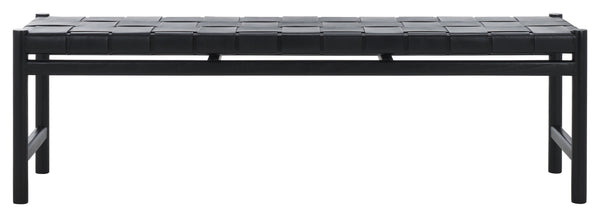 Safavieh Devnie Woven Leather Bench - Elegant Minimalist Seating With Handcrafted Top Grain Leather Design Black Wood ,Leather Sfv1600a