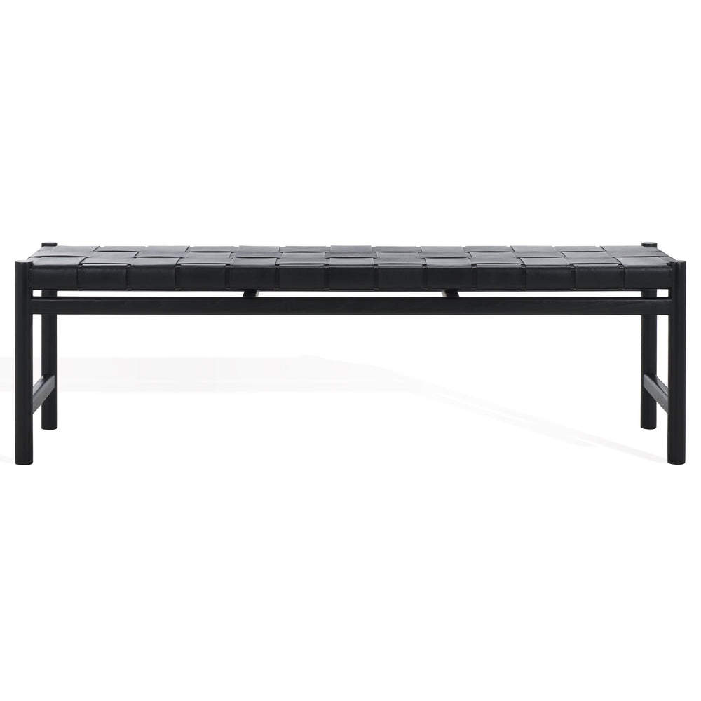 Safavieh Devnie Woven Leather Bench - Elegant Minimalist Seating With Handcrafted Top Grain Leather Design Black Wood ,Leather Sfv1600a