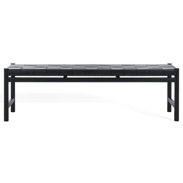 Safavieh Devnie Woven Leather Bench - Elegant Minimalist Seating With Handcrafted Top Grain Leather Design Black Wood ,Leather Sfv1600a