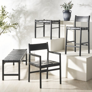 Safavieh Devnie Woven Leather Counter Stool - Elegant Solid Sungkay Wood Design For Chic Modern Interiors Black Wood ,Leather Sfv1603a