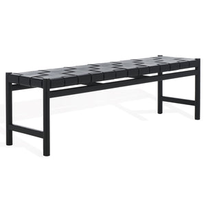 Safavieh Devnie Woven Leather Bench - Elegant Minimalist Seating With Handcrafted Top Grain Leather Design Black Wood ,Leather Sfv1600a