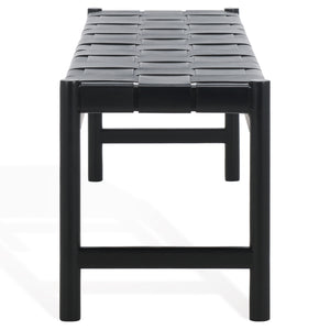 Safavieh Devnie Woven Leather Bench - Elegant Minimalist Seating With Handcrafted Top Grain Leather Design Black Wood ,Leather Sfv1600a